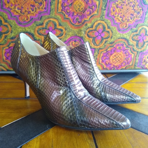 Beverly Feldman Shoes - Air Bronze snakeskin booties by Beverly Feldman